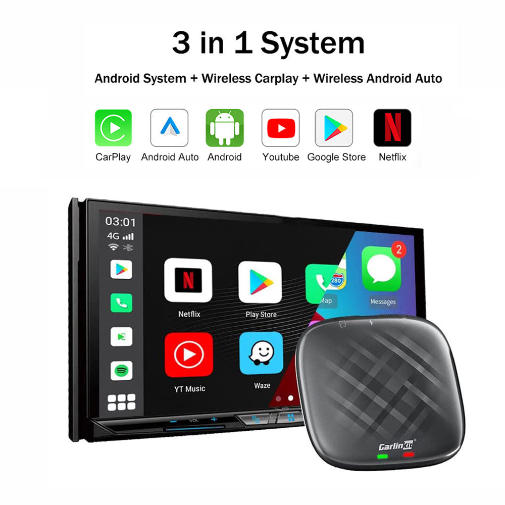 CarlinKit Dash Cam with Wireless CarPlay & Wireless Android Auto Adapter  Dash Camrea, 4G+64G, Built in GPS, Support , Netflix